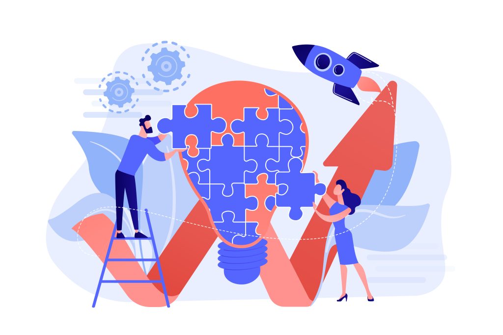 Persone stilizzate che lavorano insieme per una soluzione comune e personalizzata